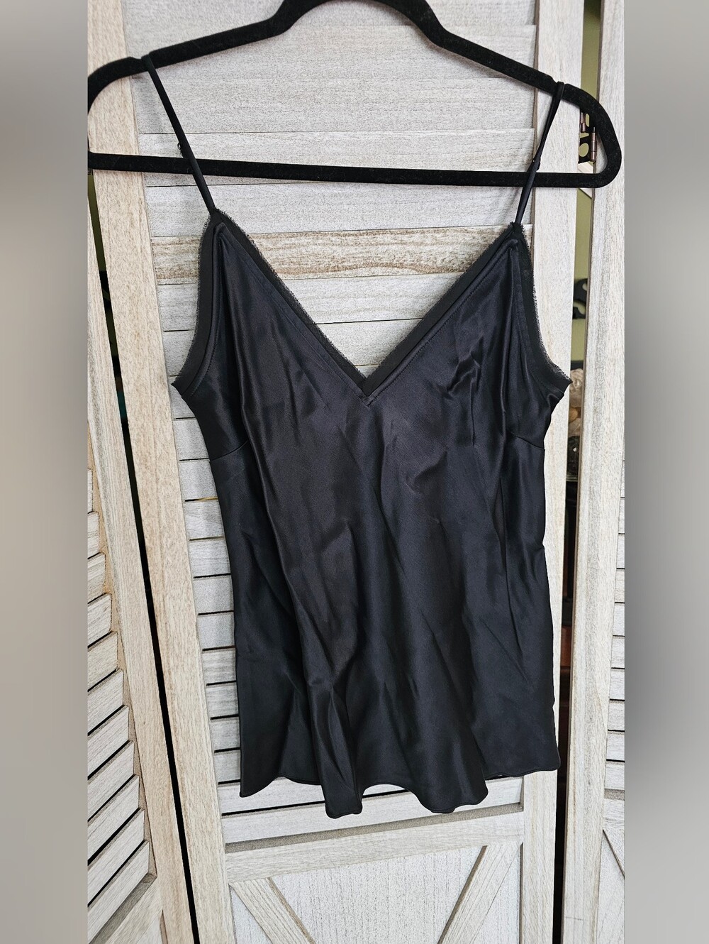 Frame Black Satin V-Neck Slip Cami